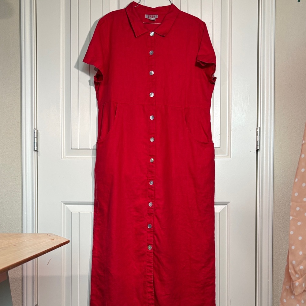 Vintage Red 90s style Button-Front Sleeveless Maxi Dress
